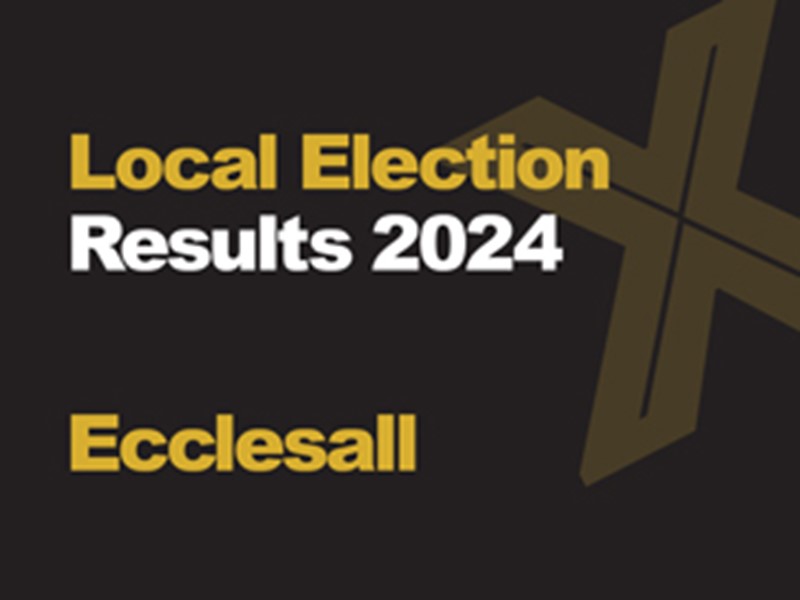 A black background with a light brown X, written across it is Local Election in green with results 2024 in white, underneath that is written Ecclesall in green