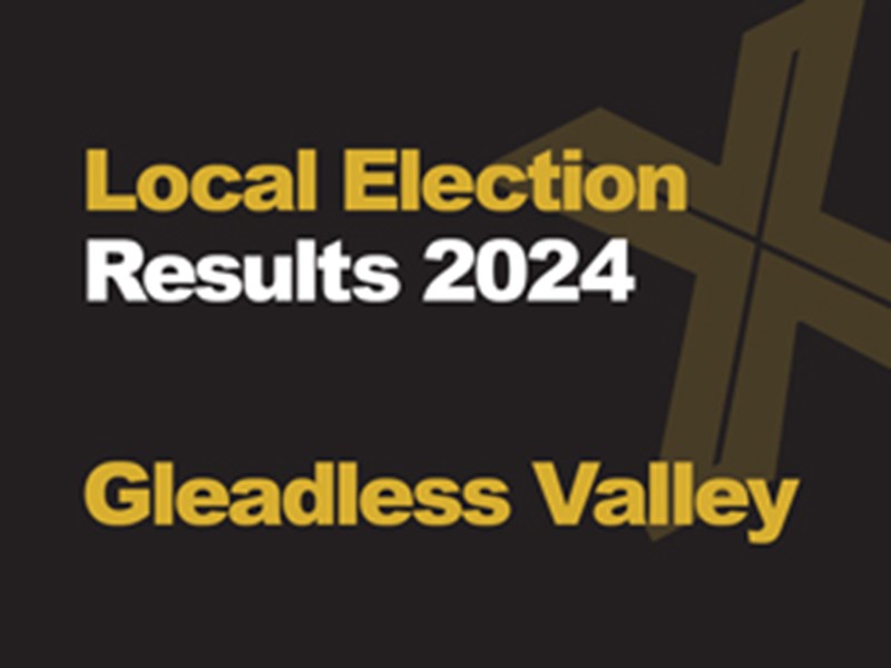 A black background with a light brown X, written across it is Local Election in green with results 2024 in white, underneath that is written Gleadless Valley in green