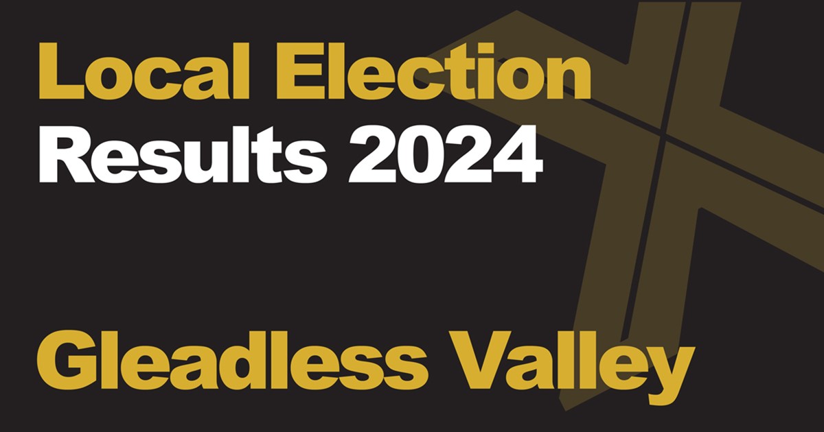 A black background with a light brown X, written across it is Local Election in green with results 2024 in white, underneath that is written Gleadless Valley in green