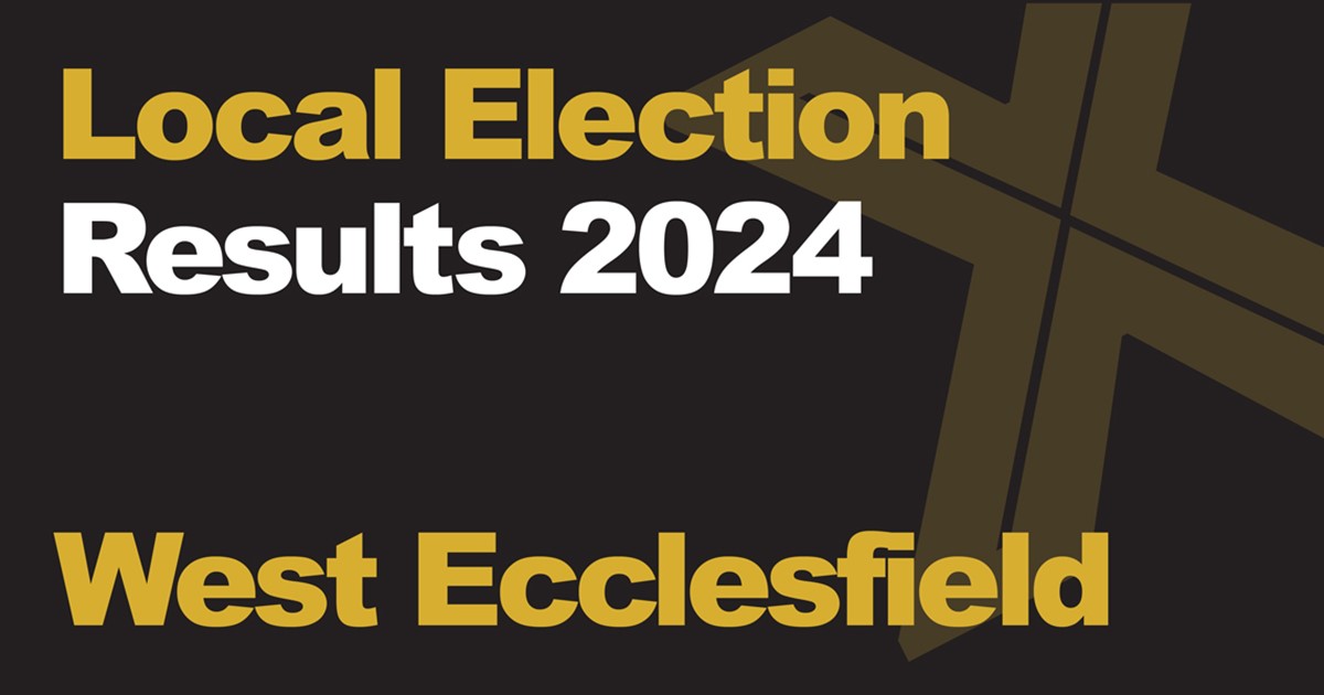 A black background with a light brown X, written across it is Local Election in green with results 2024 in white, underneath that is written West Ecclesfield in green