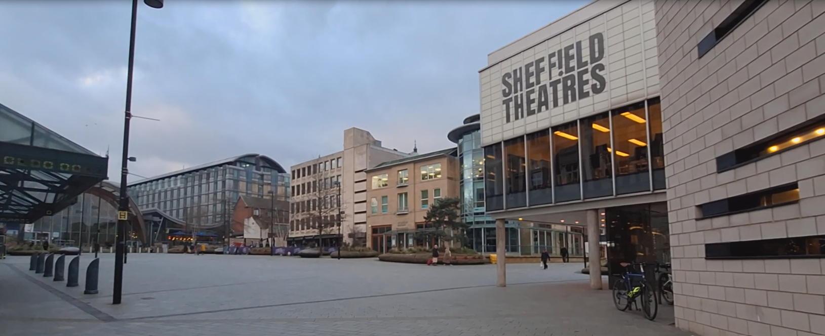 View of Tudor Sq including a Sheff Theatres sign 