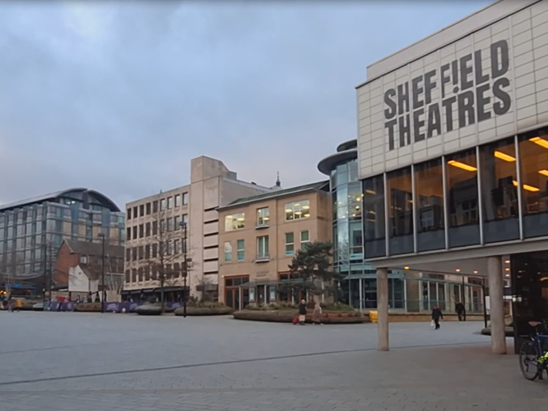 View of Tudor Sq including a Sheff Theatres sign
