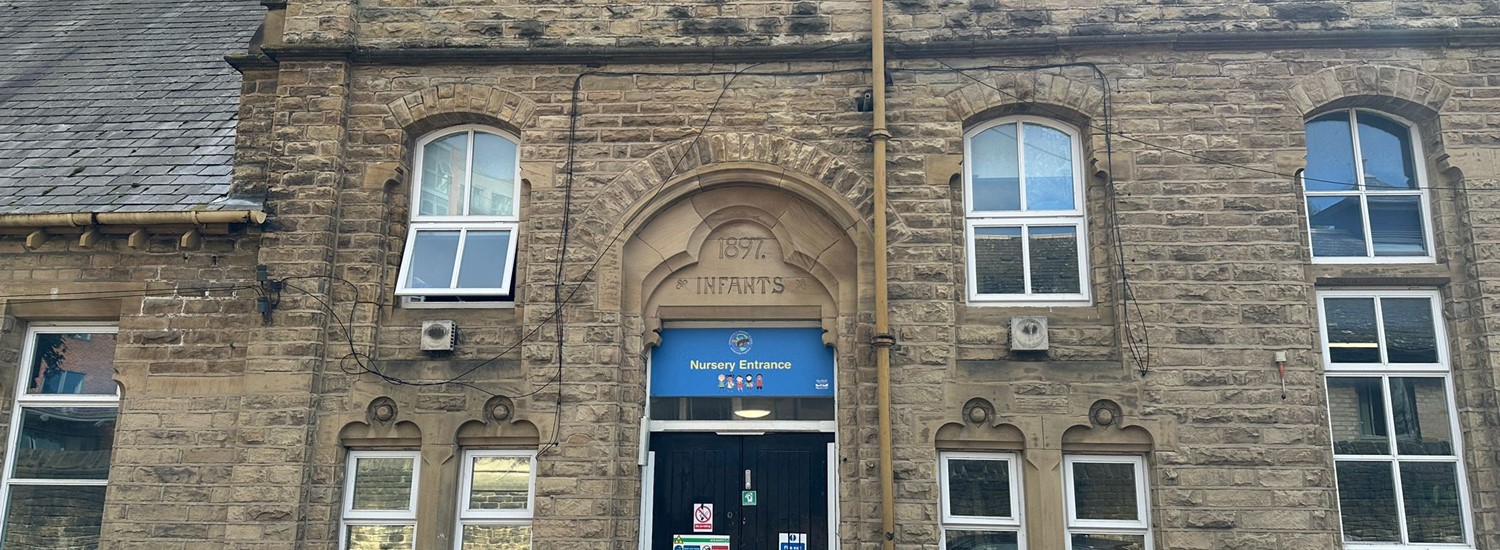 The main entrace to Springfield Nursery at the Springfield Primary School site in Sheffield city centre, on a cloudy day