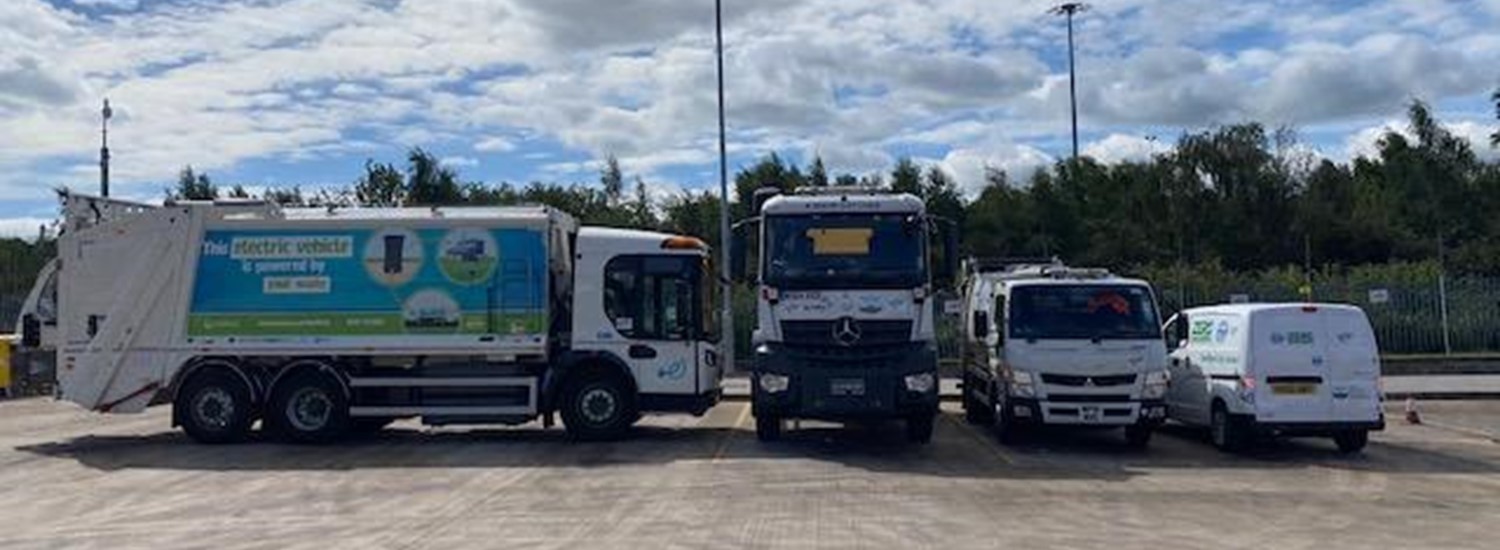 4 contractor vehicles in a row