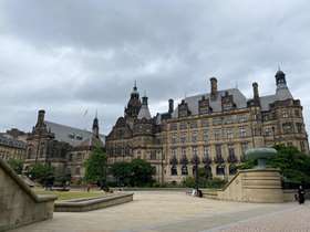 Sheffield Town Hall against a grey sky