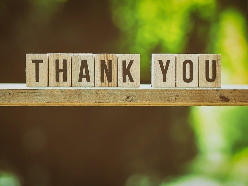 Thank you in wooden block letters