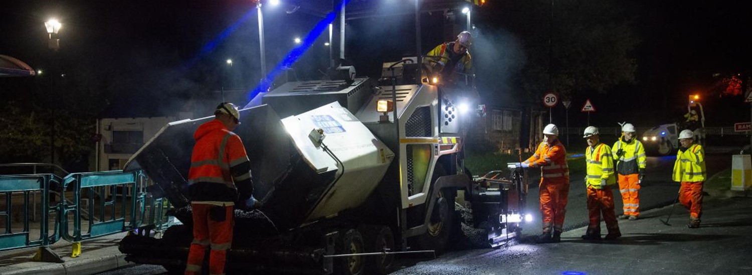 Road works at night