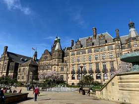 Sheffield Town Hall with bright blue sky 