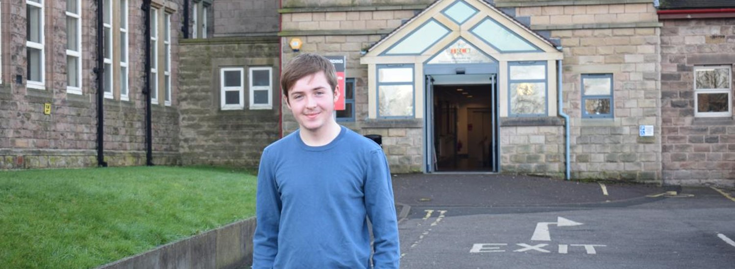 Lewis outside Thomas Rotherham College