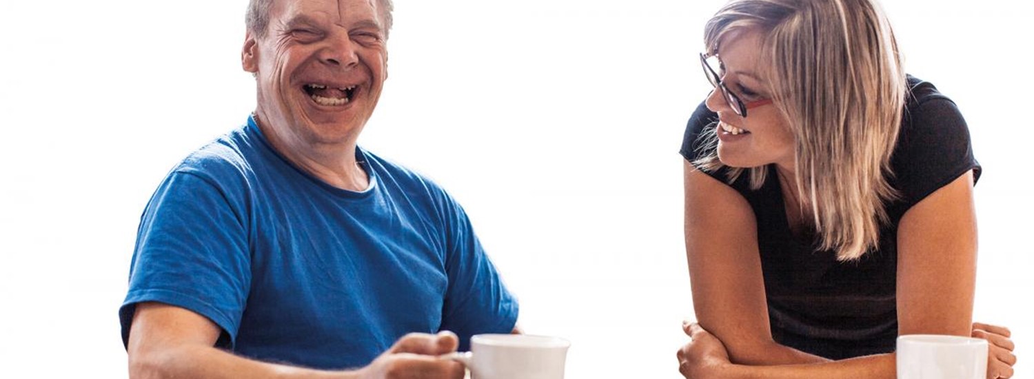 two people laughing